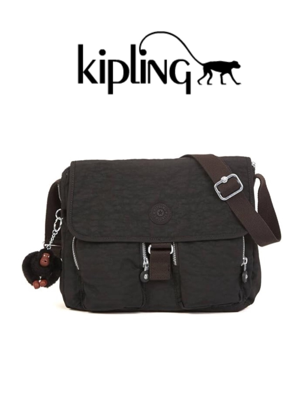 Kipling Eugina Duffel Shoulder Tote Nylon Bag, black, lightweight packable
